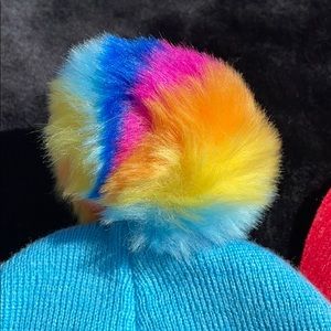 My Little Pony Blue Dash Rainbow Love Faux Fur Pom Pom Winter Beanie Hat OS